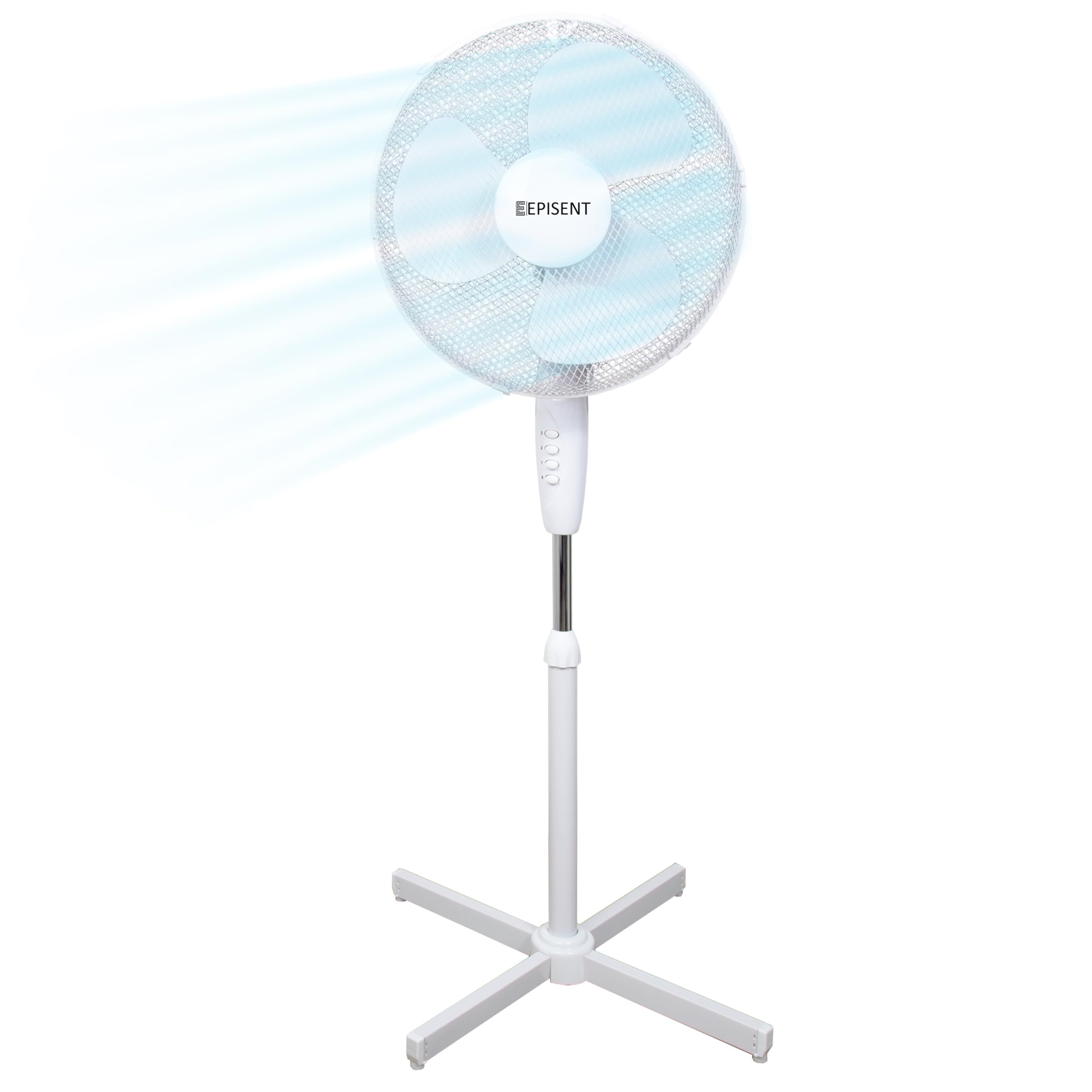 EPISENT 16-Inch Pedestal Fan – Adjustable Height (110–125cm), 3-Speed Oscillating Standing Fan with Manual Tilt Head – Silent Cooling Fan for Home, Office & Bedroom – White