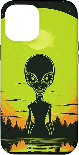 Vista 10 de iPhone 14 Pro Cute Green Alien Head UFO Space Face Alien Case