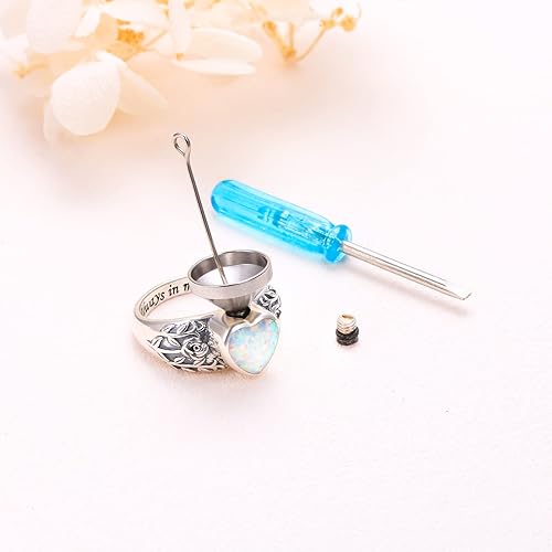Miniatura 4 de Anillo de Urna de Árbol de la Vida con Corazón de Ópalo, Girasol, Rosa para Cenizas, Plata de Ley 925, Joyería de Cremación, Anillo de Recuerdo de