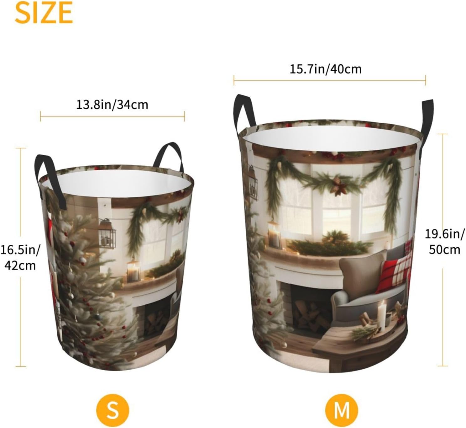Farmhouse Christmas Parrern Round Waterproof Oxford Fabric Large Clothes Basket Laundry Hamper With Handles,Toy Storage