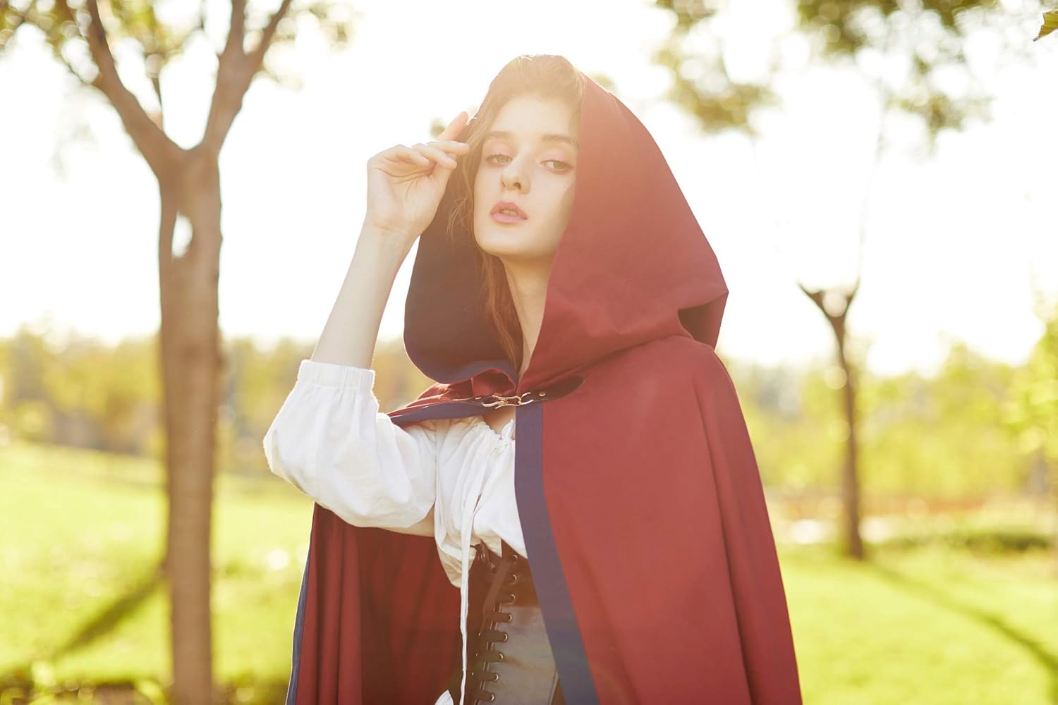 BEAUTELICATE Unisex Hooded Cloak Renaissance 100% Cotton Cloak Gothic Cape for Halloween Costume Full Length 55 Inches