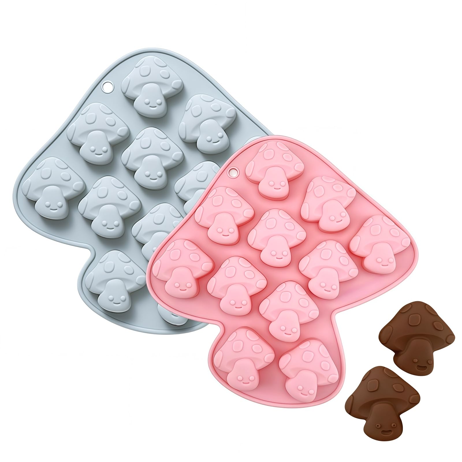 Samheng 2 Pcs Silicone Mushroom Moulds, 3D Non-Stick Chocolate Moulds, 11 Cavity Diy Jelly Mould For Baking Candy Gummy Ice Cube Desserts