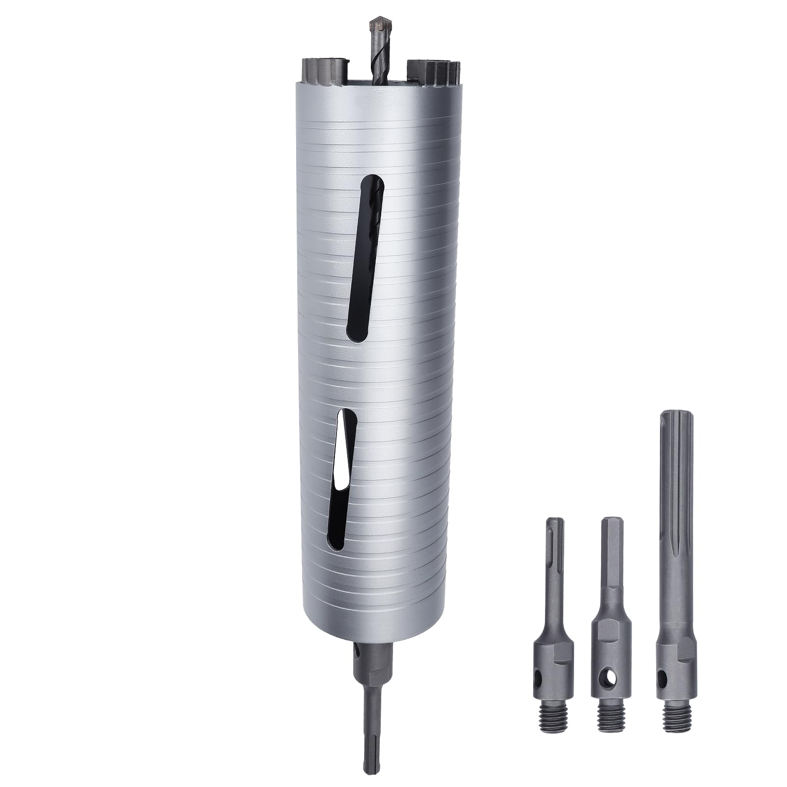 3 inch Diamond Dry Core Drill Bit, 10" Drilling Depth, 5/8"-11 Thread Core Drill Bit for Concrete Masonry Brick Block, Includes 3 Adapters SDS Plus,