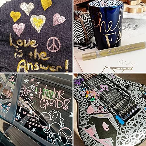 Acrylic Paint Pens Gold,Silver,Rose Gold, Paint Markers for Rocks Painting, Wood, Fabric, Glass,Ceramic,Canvas. Scrapbooking,Card Making,DIY Craft Supplies Metallic Acrylic Marker Set