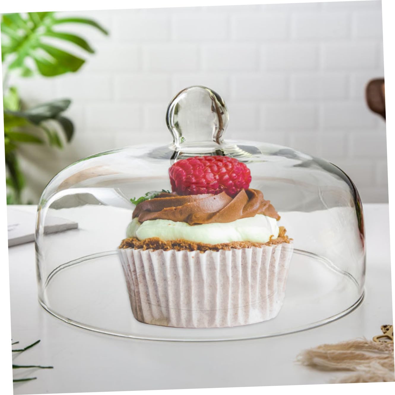 Ipetboom Copertura per Torta in Vetro Trasparente 13 Cm Copertura per Cupcake Maniglia a Cupola per Torte e Insalate Facile da Trasportare