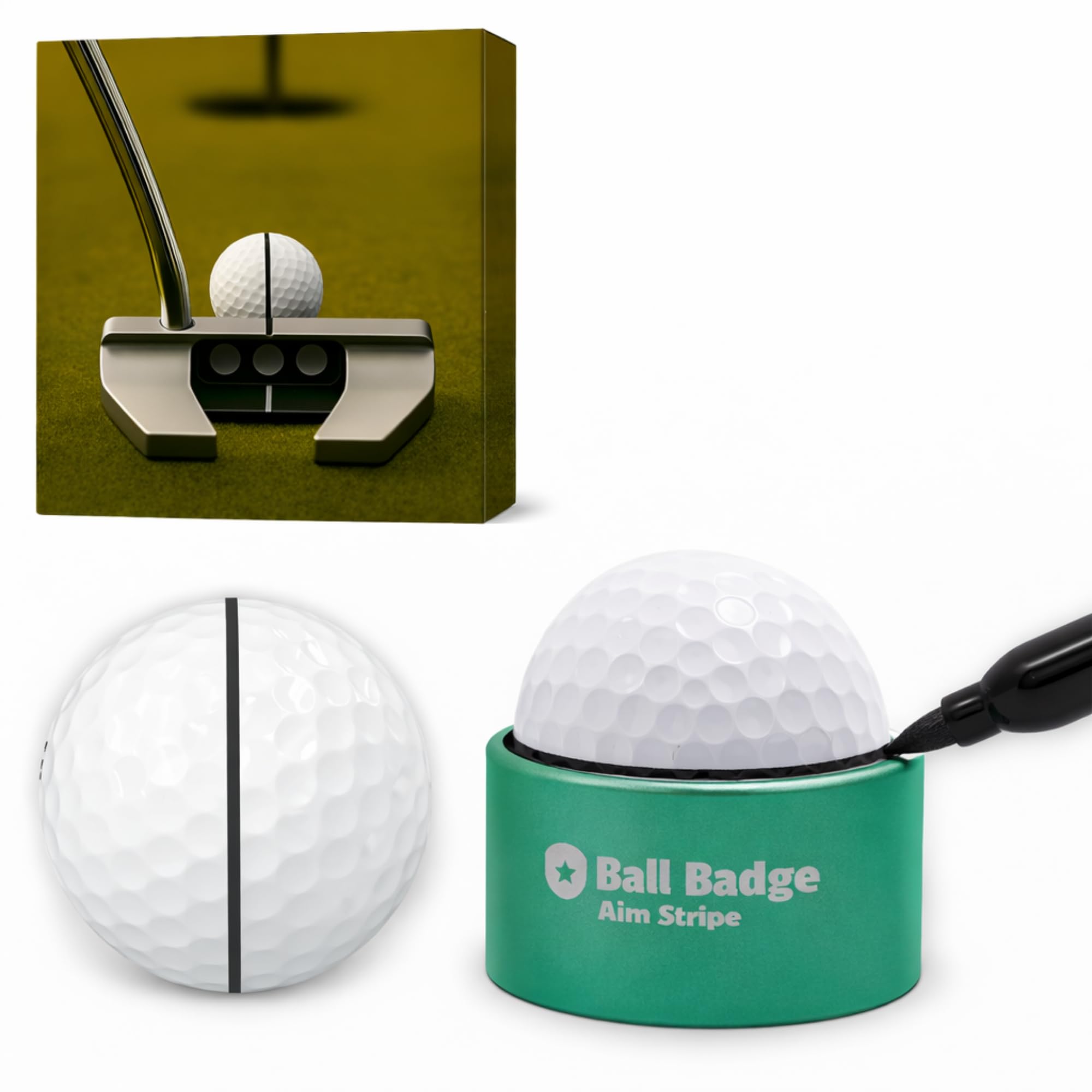 Aim Stripe, Golf Ball Alignment Tool, Full Metal, Training Aid