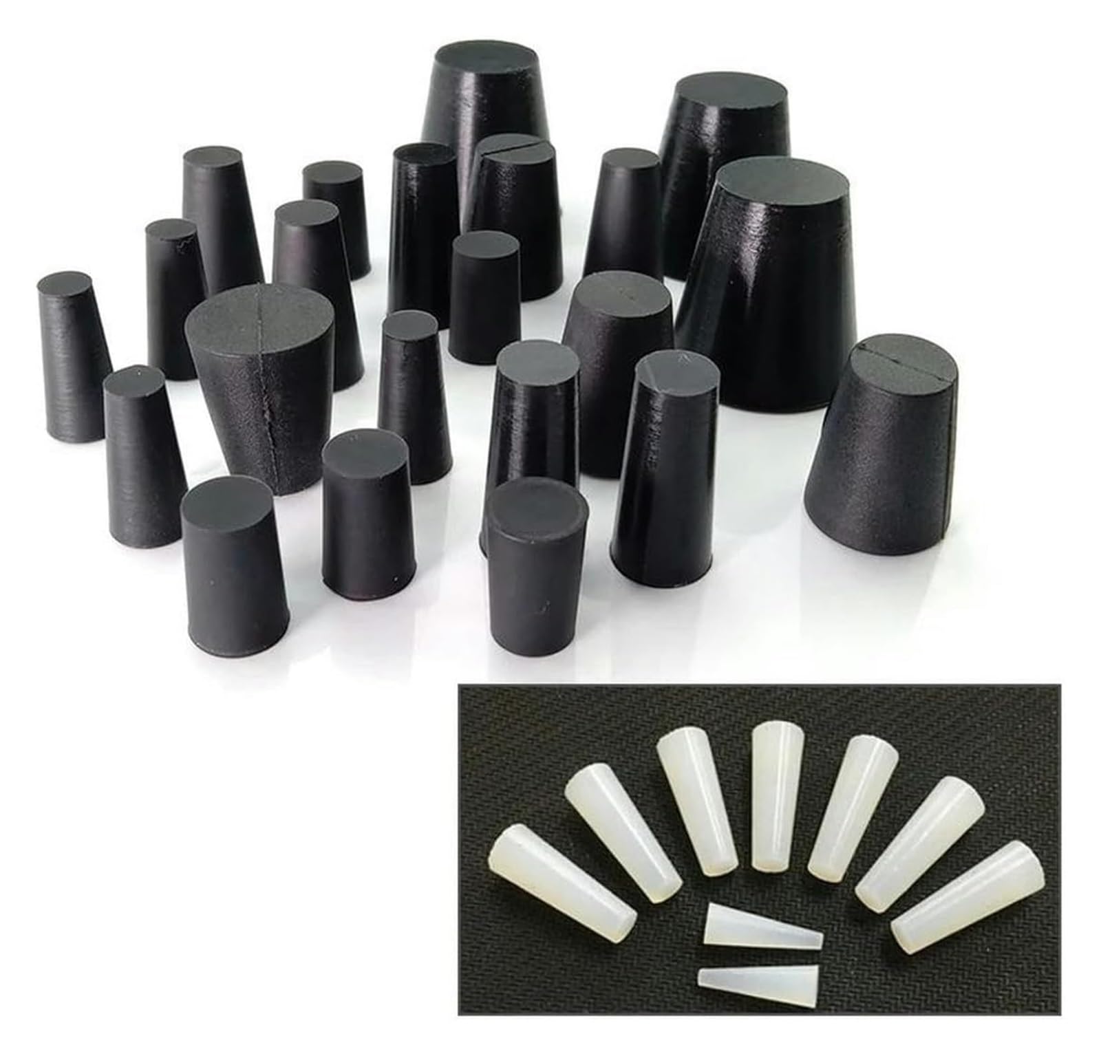 Tapón de goma de silicona, tapón de goma cónico transparente/negro, tapón de silicona de alta temperatura, el tapón de goma cónico para sellar la pintura galvanizada (50 unidades, 16 x 25 x 25 mm