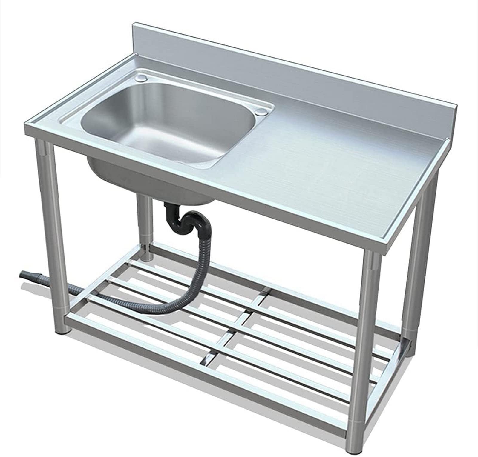 WBJGUOD Commercial Stainless Steel Single Bowl Sink with Movable Stand - Ideal for Kitchen, Bar, and Outdoor Use(No Faucet,100cm)