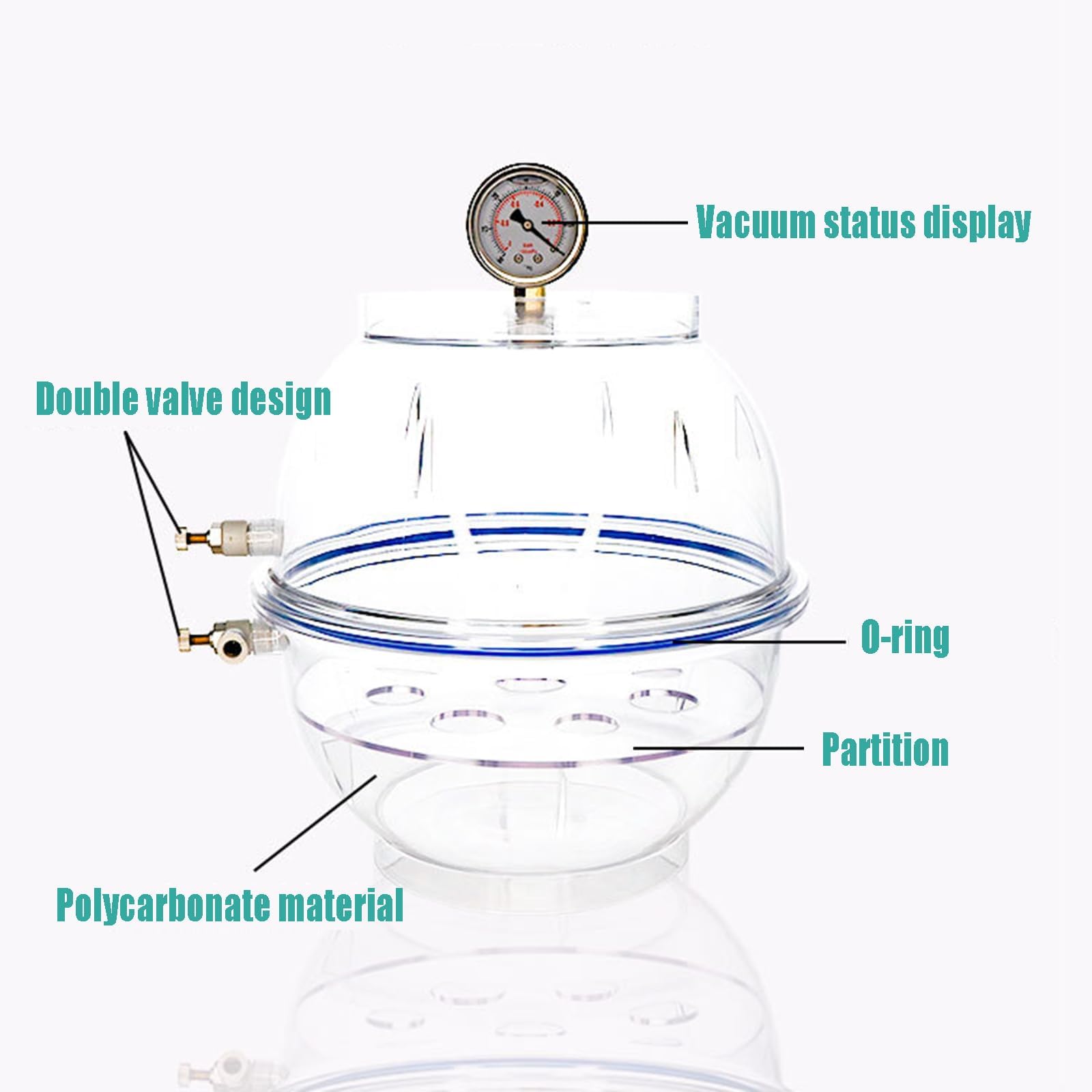 250 Mm/300 Mm Transparenter Kunststoff-Vakuumtrockner, Labor-Vakuum-Exsikkator, Mit Unterdruck-Vakuummeter, Doppeltem Vakuumventil, Für Vakuumtrocknung Und Lagerung