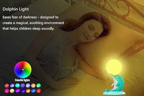 Miniatura 6 de Luz de delfín para dormitorio con proyector de luz nocturna automática para niños, luz nocturna de estrella (azul)