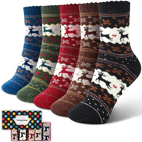 Image of ICEIVY Socks Women, Soft Knit Wool Winter Thick Warm Cabin Fuzzy Crew Women Socks 5 Pack
