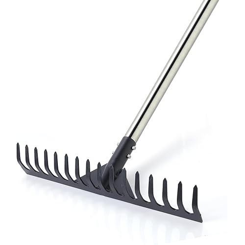 Yocada Thatch Rake 15.7" Steel Lawn Thatching Rake Heavy Duty Grass Grooming Tool for Garden Yard Soil Loosening Lawn Cleaning 62" Tall