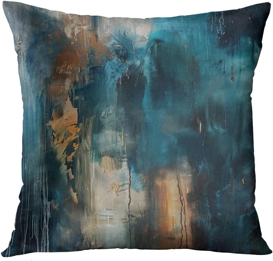 Emvency Set of 4 Throw Pillow Covers Modern Abstract Messy Teal Turquoise Black and Brown Retro Painting Decorative Pillow Cases Home Decor Standard Square 26x26 Inches Pillowcases - Image 7