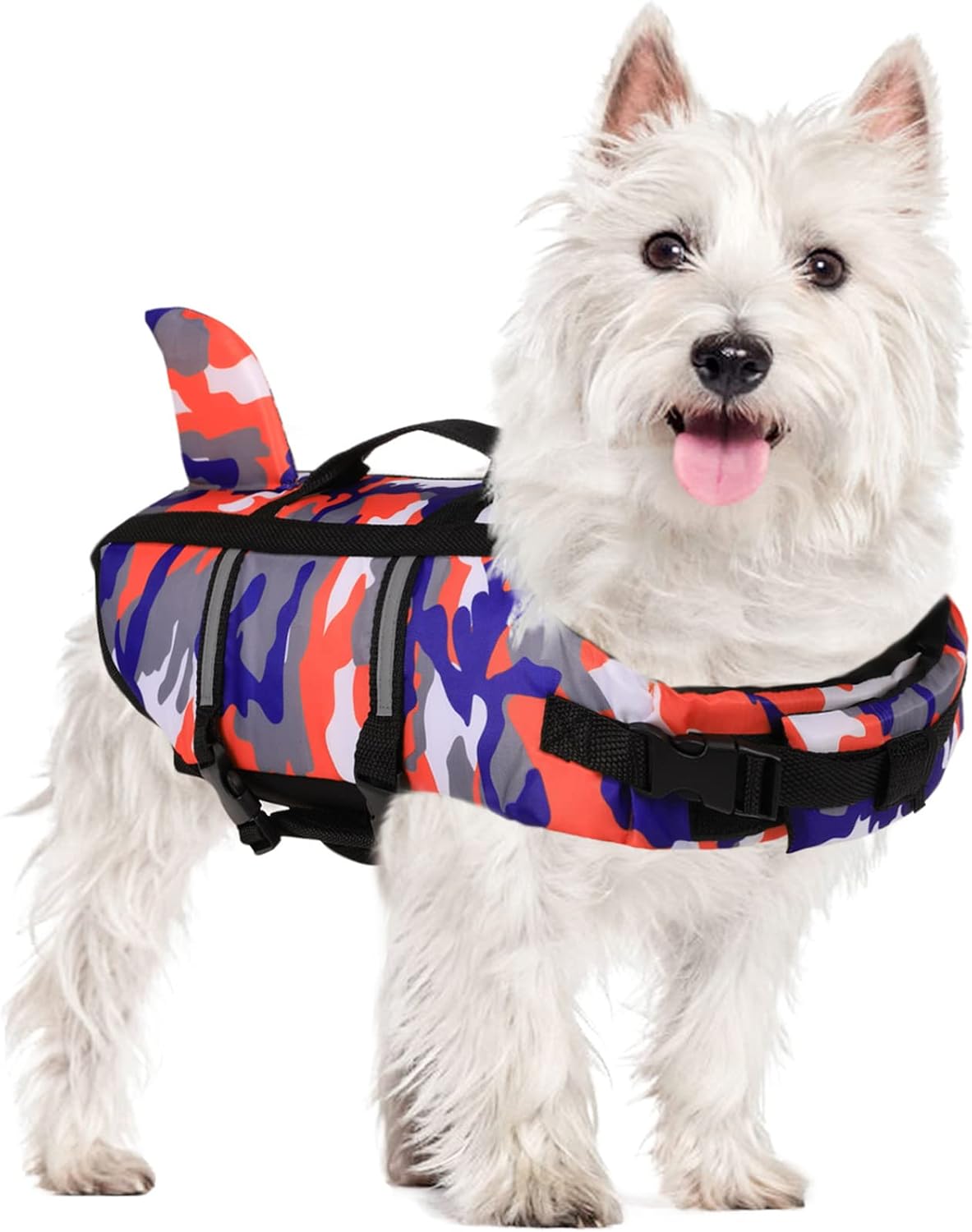 AOFITEE Dog Life Jacket Safety Pet Life Vest, Reflective Adjustable Dogs Lifesaver Preserver with Rescue Handle and Shark Fin,…