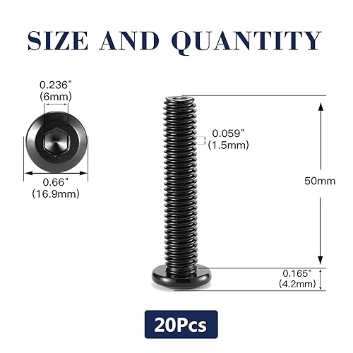 Miniatura 179 de 20 tornillos hexagonales de cabeza plana M6 x 1.575 in, acero inoxidable 304 18-8, rosca completa, óxido negro (con llave hexagonal)