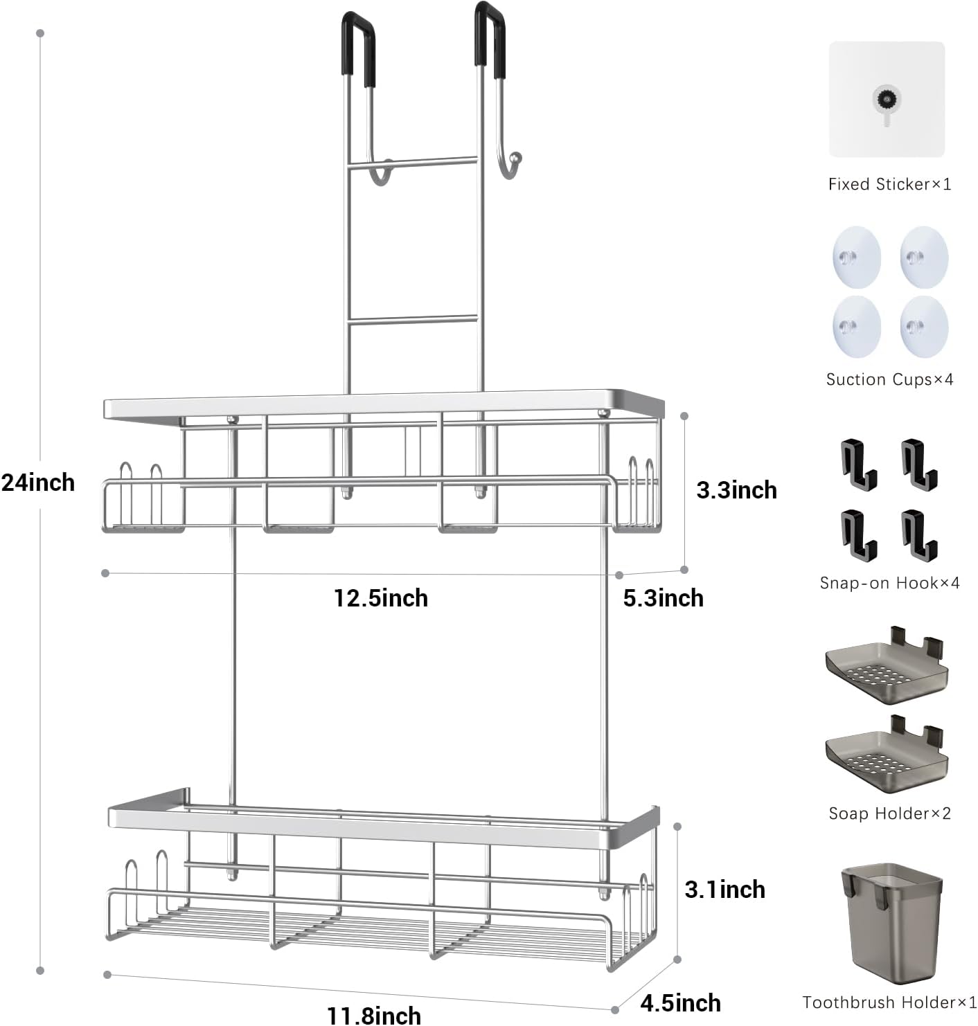 Aitatty Over the Door Hanging Shower Caddy: Rustproof Hanging Organizer over the Door - No Drilling Bathroom Rack for Inside Shower Chrome