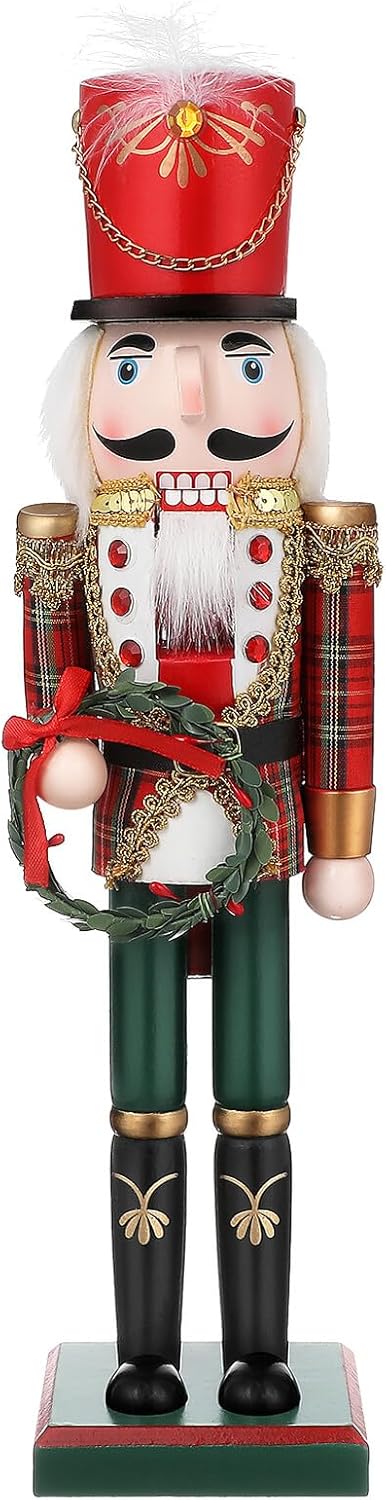 Christmas Nutcracker Figurine 38cm Wooden Soldier Nutcracker Decoration Red Body and Green Base Festive Indoor Christmas Decor for Holiday Wreath Display