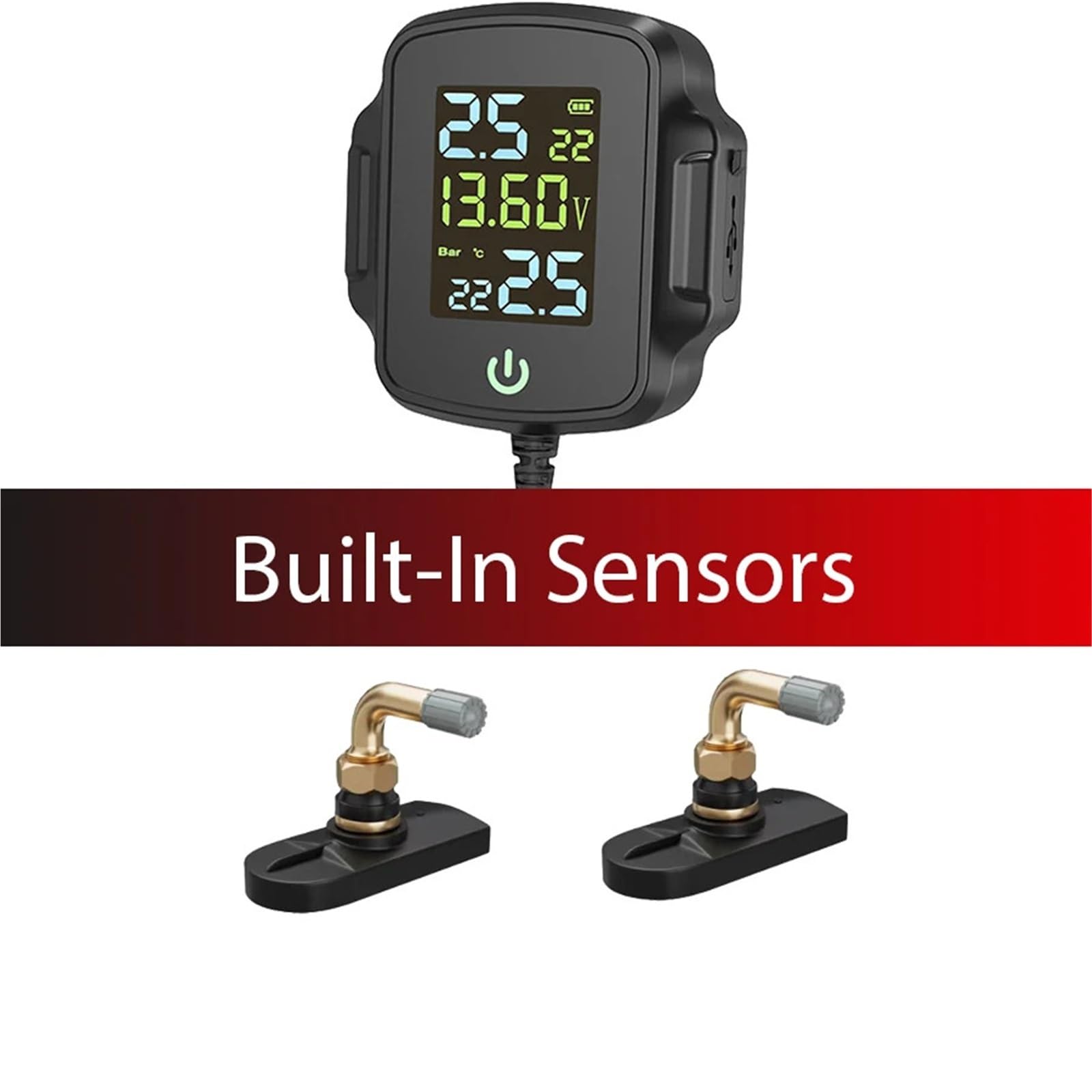 Sistema di Allarme for la Temperatura dei Pneumatici TPMS for Moto con Ricarica USB e Uscita Rapida monitoraggio dell'Allarme for for(K05-Built-In)