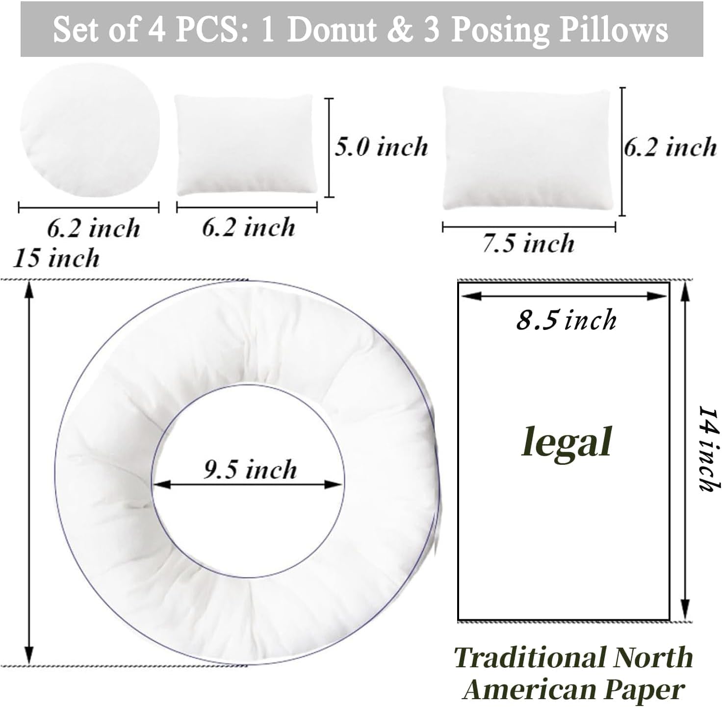 M&G House Newborn Photography Prop Donut Pillow Set Infant Posing Cushion Bundle 0-3 Months Ultra Soft Studio Basket Support Accessory