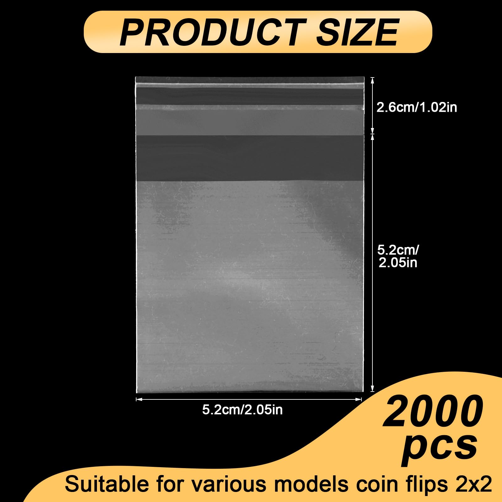 Clysee 2000 Pcs Coin Flips 2x2 Sleeves Small Penny Coin Protector Clear Individual Coin Holders Collectors Bulk Single Pocket Coin Flips Sleeves Self Adhesive OPP Bags for Coins Jewelry Small Item