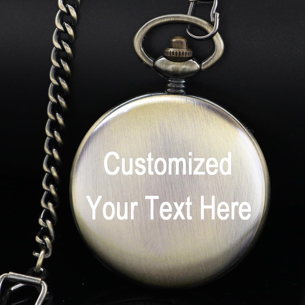 Custom Men's Mechanical Dragon Design Hand Wind Personalization Pocket Watch Roman Numerals Steampunk with Chain Box