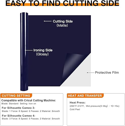 Miniatura 225 de HTVRONT - Rollo de vinilo termotransferible, 12 in x 8 ft, para diseños en camisetas, fácil de cortar y despegar, para planchar y máquinas Cricut
