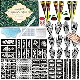 191 PCS Temporary Tattoo Stencils Kit, 6 Tattoo Ink Cones 3 Color (Black, Brown, Dark Red) & Tattoo Pen - Temporary Tattoo Kit, DIY Body Art | Perfect for Kids, Teens, Beginners, Family Fun & Parties