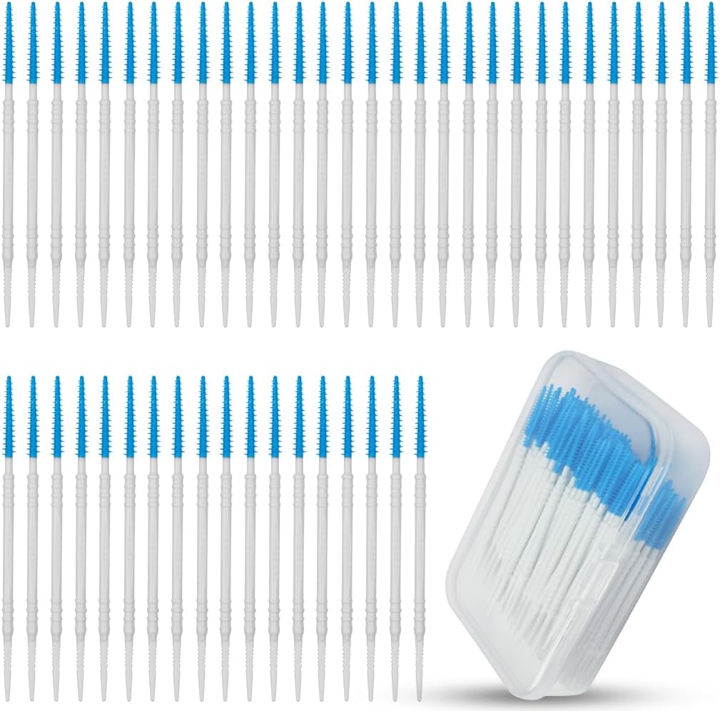 Dual-Use Interdental Brushes Silicone Dental Brushes Blue Tooth Floss Picks Tooth Gap Brushes Portable Dental Floss Sticks for Braces, Teeth, and Oral Hygiene (White/Blue, One Size)