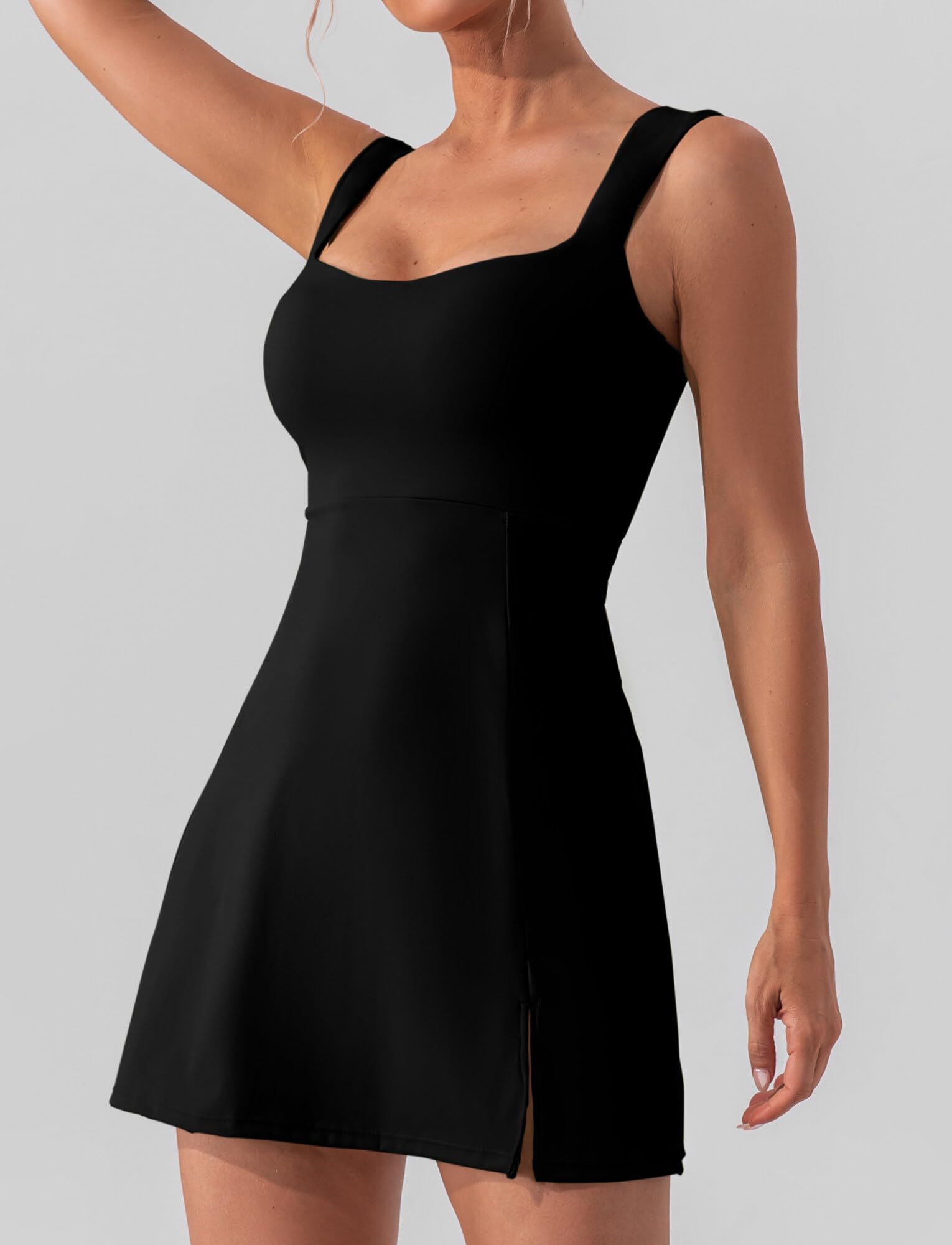 SEAUR Robe de Tennis Femme Robe de Golf sans Manches Femme Été Robe de Sport Moulante Couleur Unie Yoga Gym Fille L