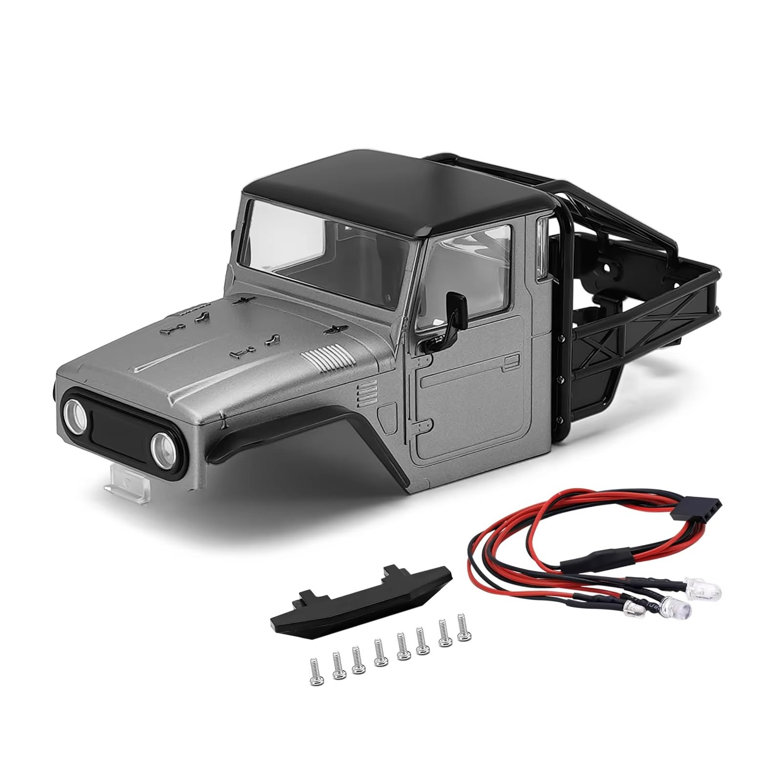 for Trx4m for Defender for Bronco 1/18 Hard Body Shell with Cage RC Crawler RC Car Upgrade Accessories IR40 RC Car Repair Kit(Gray)