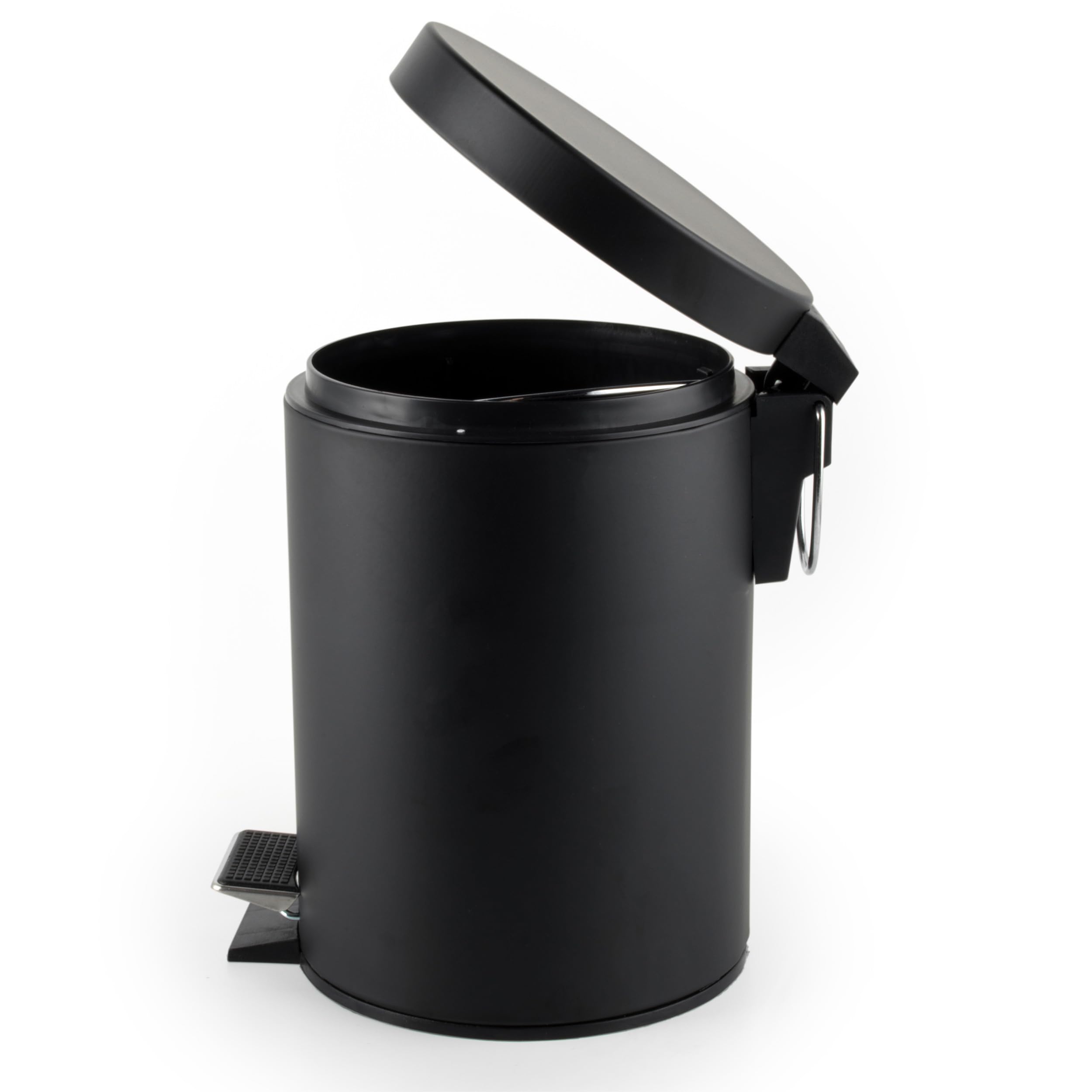Beldray cubo de baño con pedal 3 L - papelera pequeña redonda de acero inoxidable, tapa de cierre suave, cubo interior extraíble, ideal para baño, dormitorio u oficina, negro