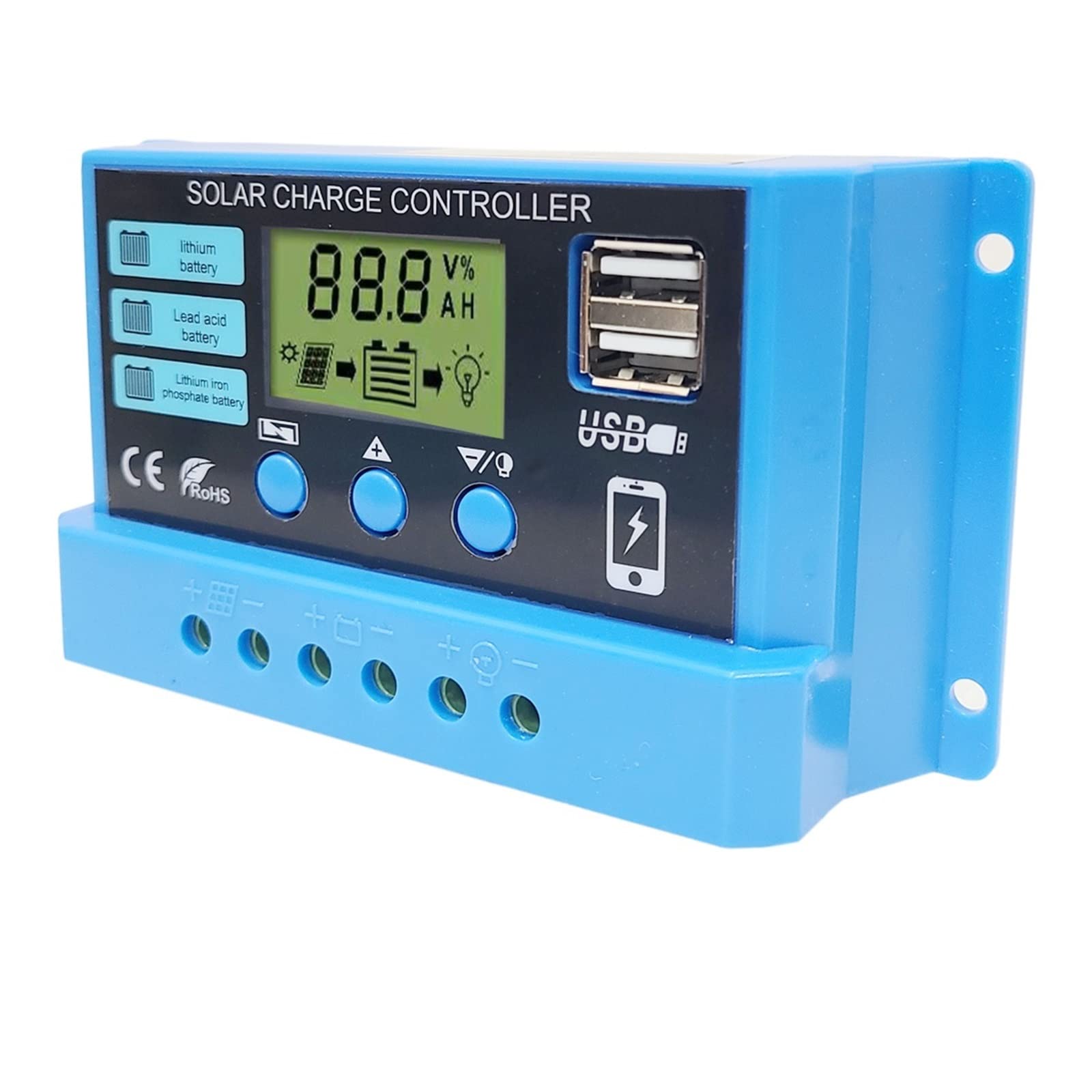 Solar Controller, 30A 20A 10A 12V 24V Solar Charge Controller PV Panel Charger Regulator For 100W 200W 300W 400W 500W For Lifepo4 Lithium Battery Solar Regulator ( Size : 20A , Color : Auto 12V 24V )