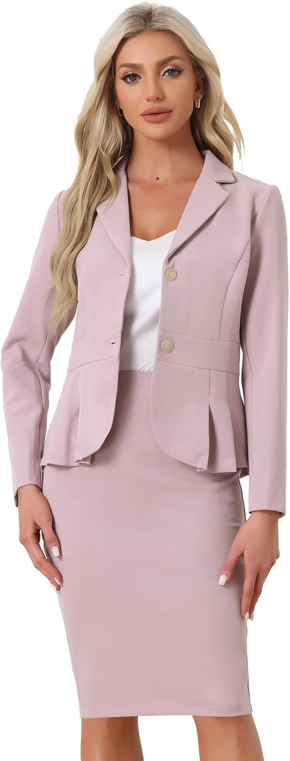 Allegra K 2 Piece Suit Skirt Sets for Women Blazer and Pencil Skirts Formal Office Business Casual Outfits
