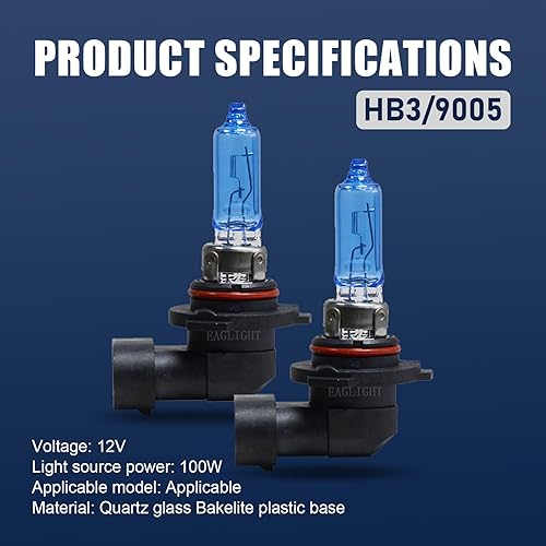 Miniatura 2 de Crynod Kit de 2 lámparas halógenas antiniebla para automóvil, accesorios de repuesto de luz ultra blanca de 100 W, 12 V, lámpara antiniebla de