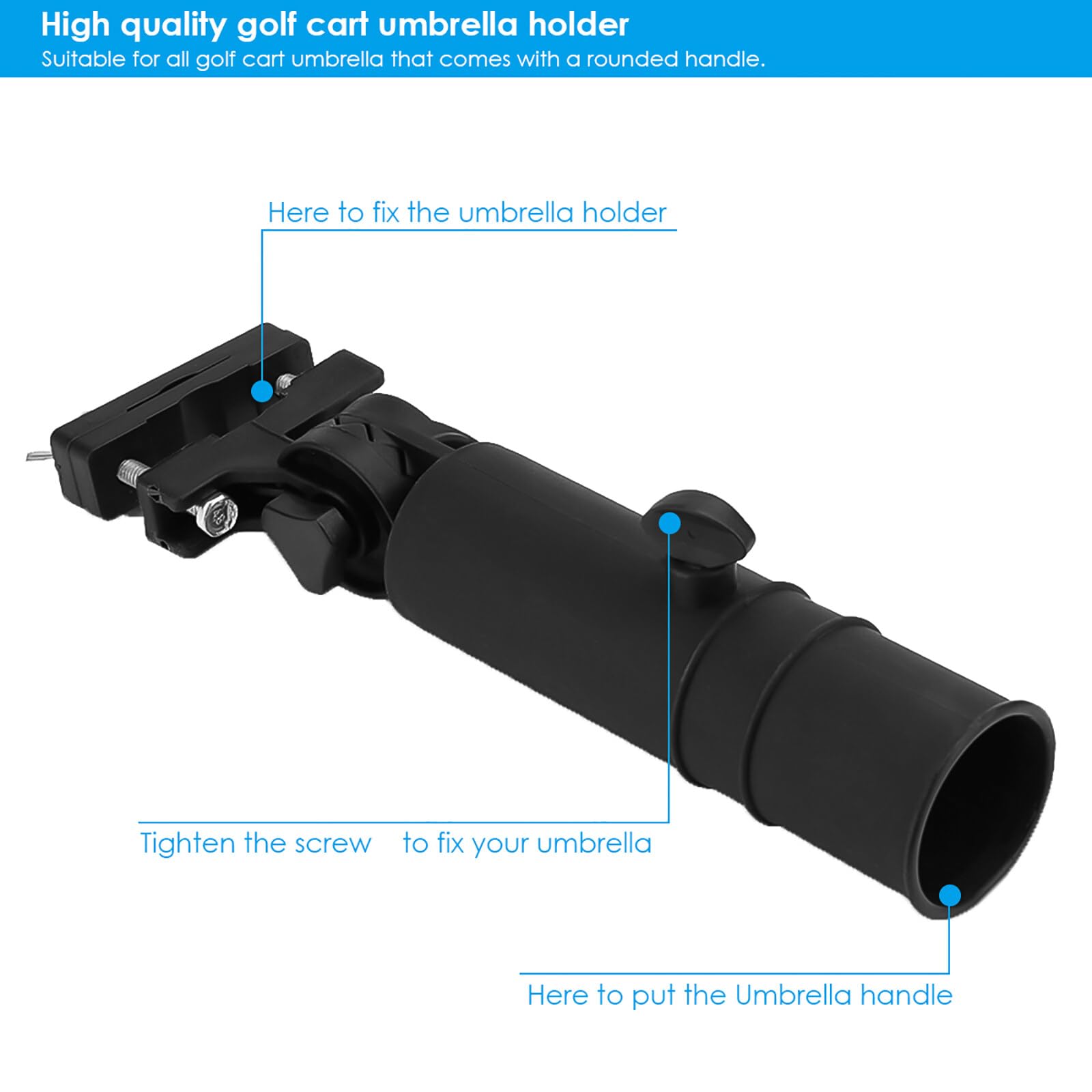 Sonhomay Golf Push Cart Umbrella Stand, Adjustable Golf Trolley Umbrella Holder for Golf Cart Handles, Outdoor Wheelchair Umbrella Holder Umbrella Clip Mounting Attachment Golf Accessory - Image 2