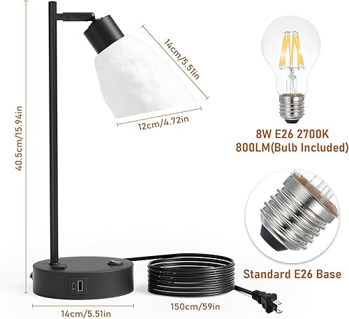 Miniatura 5 de Neoglint Lámpara de escritorio industrial, lámpara de mesa regulable con puertos USB C y A + salida de CA, lámpara de mesita de noche vintage