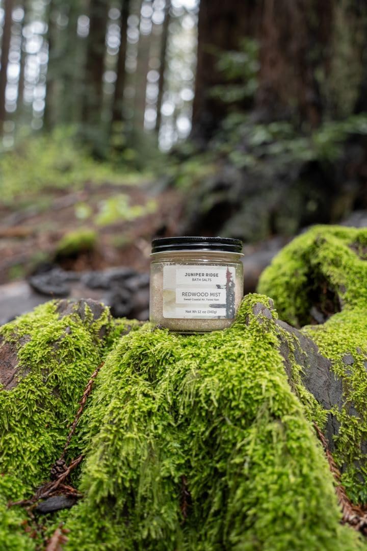Juniper Ridge Redwood Mist Bath Salts - Natural Aromatic Soaking Salt Blend with Steam-Distilled Essential Oils & Botanicals - Paraben, Phthalate, Dye, Cruelty, & Preservative Free - 12oz Glass Jar