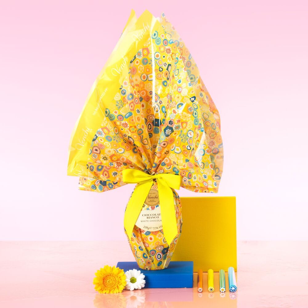 Venchi - Uovo di Cioccolato, Gusto Cioccolato Bianco, con Sorpresa, Grafica Murrine di Venezia, Senza Glutine, 220 gr, Collezione Pasqua, Idea Regalo