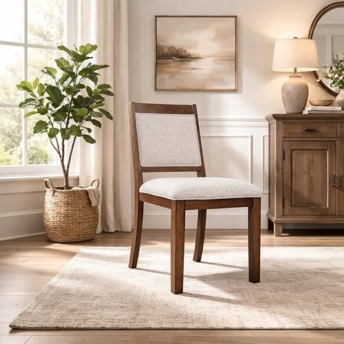 Miniatura 4 de HomePop Sillas de comedor con marco de madera tapizadas con respaldo abierto, sólidas con textura neutra (juego de 2) Rayas Calypso Azul,Terciopelo