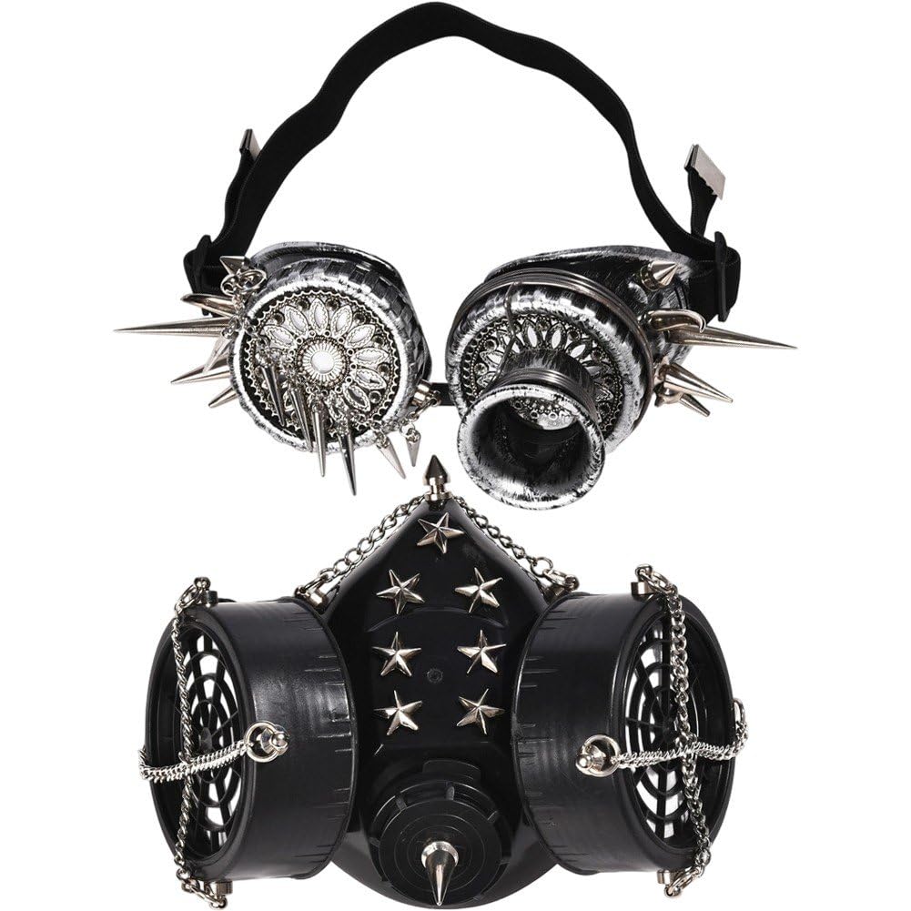 Sanfly Steampunk Gas Goggles Mask Gothic Punk Spike Mask Halloween Gas Mask for Masquerade Carnival Cosplay Props