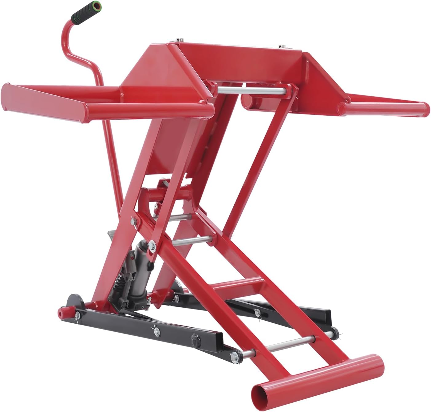 Hydraulic Lawn Mower Lift Jack, 350lbs Capacity Q235 Steel Lawn Mower Jack with 25.4in Lift Height, Adjustable Wheel Span, Heavy Duty Mower Lift for Maintenance, Blade Sharpening, Oil Change, Repair