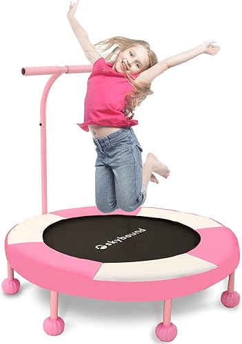 Miniatura 9 de SkyBound Trampolín infantil para interiores con asa, mini trampolín de 36 pulgadas para niños, cama elástica para niños pequeños con asa, marco de