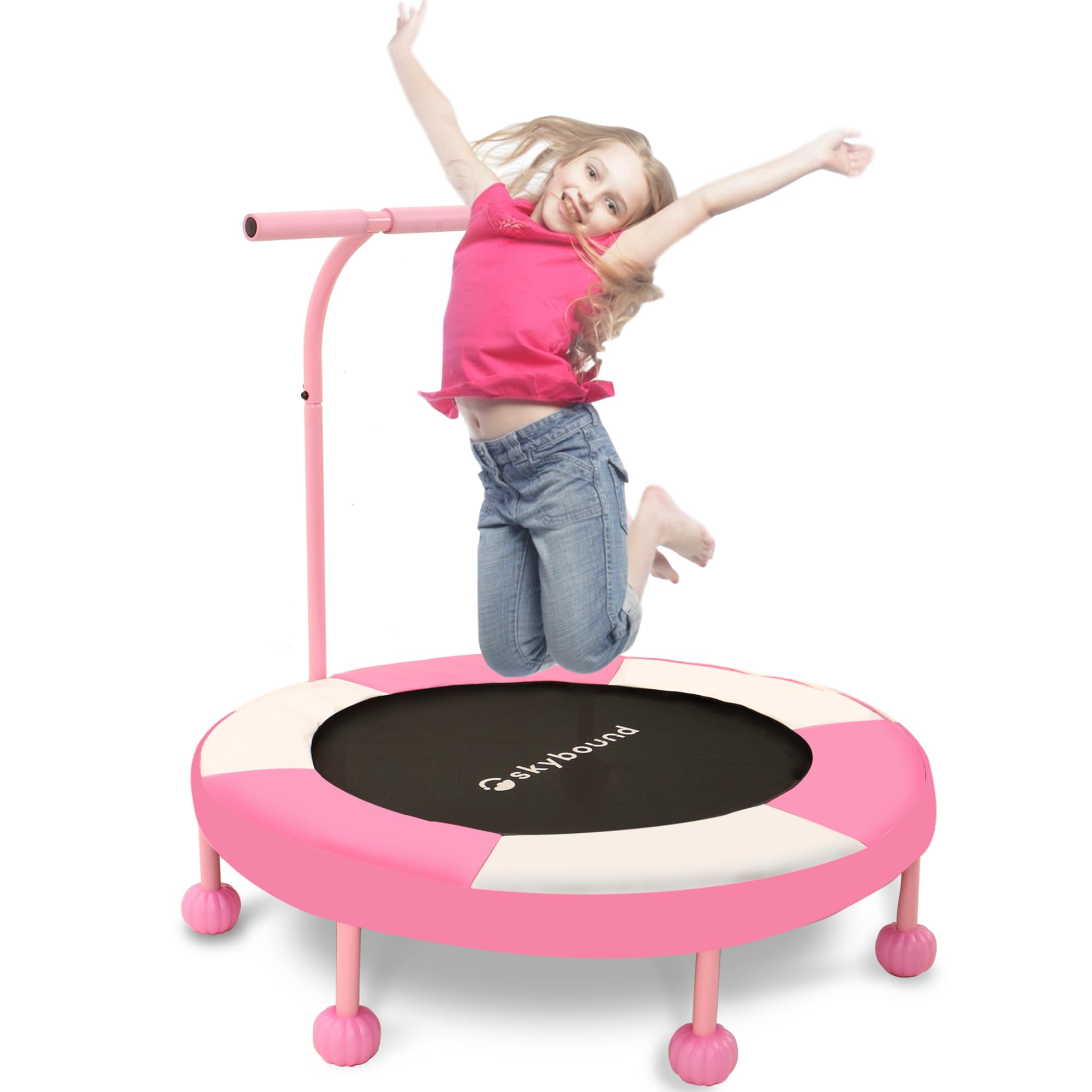 SkyBound 36 Inch Indoor Trampoline for Kids - Kids Trampoline Indoor with Handle - Toddler Trampoline with Upgraded 2.0mm Steel Pipe and Handlebar - Mini Indoor Trampoline for Kids Age 3 and Above
