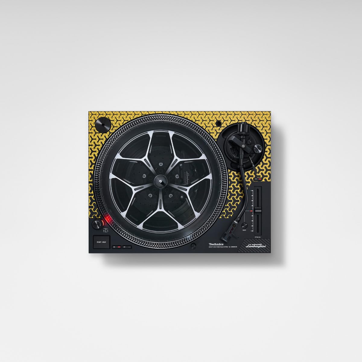 Technics SL-1200M7PBY Lamborghini Edition Direct Drive Plattenspieler-System, kernloser Motor, 3-Gang-Vinyl-Player, Stylus-Illuminator, Gelb