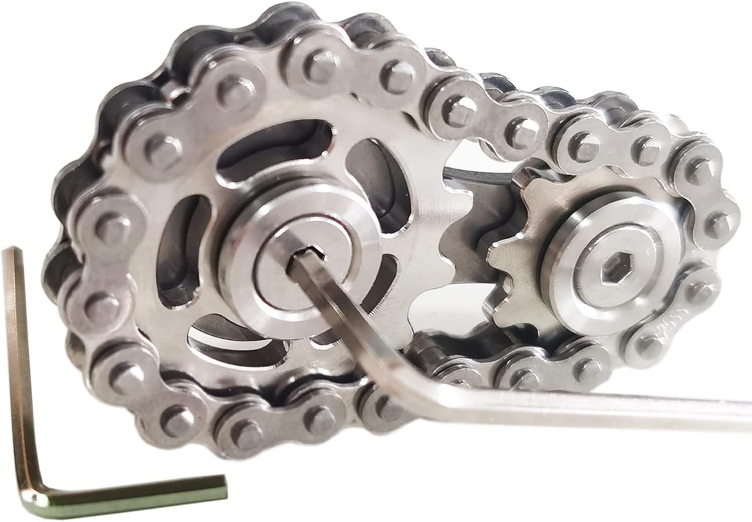 Sprocket Fidgets Chain Stainless Steel Fidget Cube Gears Linkage Bike Chain Novelty Fidget Block Kinetic Desk Toy Metal EDC Focus Meditation Break Bad Habits ADHD (Gold)