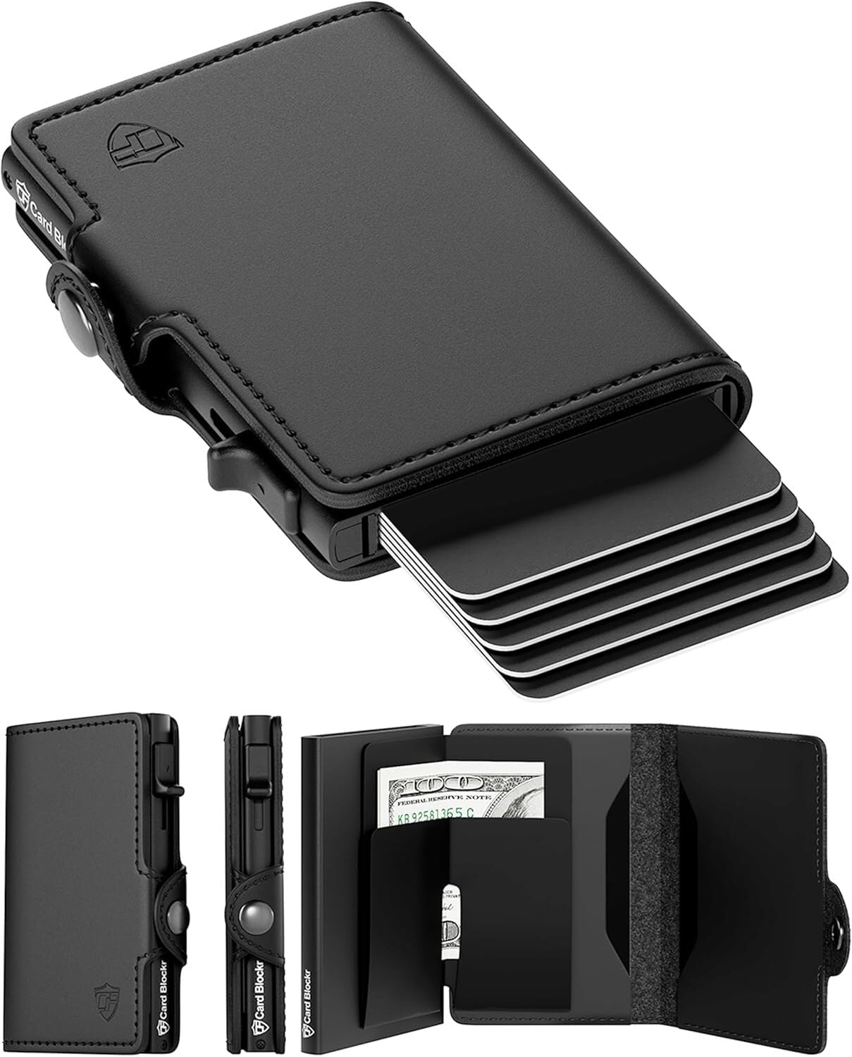 Pop Up Wallet for Men – RFID Blocking Leather Card Holder Wallet, Automatic Pop-Up Card Ejector, Slim Minimalist Front Pocket Wallet, Holds Up to 10 Cards + Cash