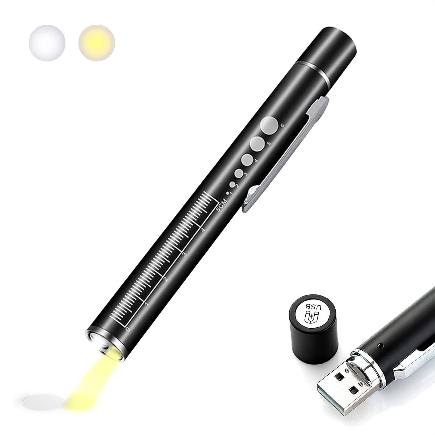 ALEOED USB Rechargeable Pen Light Black Reusable LED Penlight for
