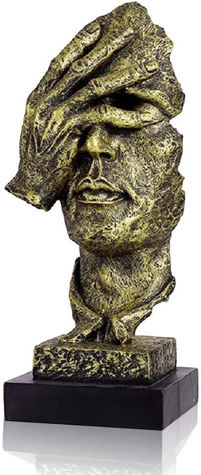 Abstract and Creative Desk Decorations The Thinker Statue, Hand & Face Statues and Sculptures for Home Living Room Decor - No See Golden