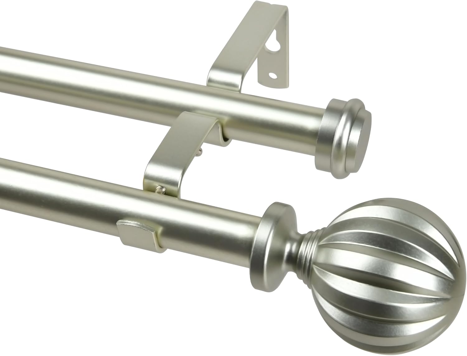 Double Curtain Rod with Round Ball Finials，3/4-Inch Diameter,Adjusts Rod Length from 30 to 126 Inch,Nickel