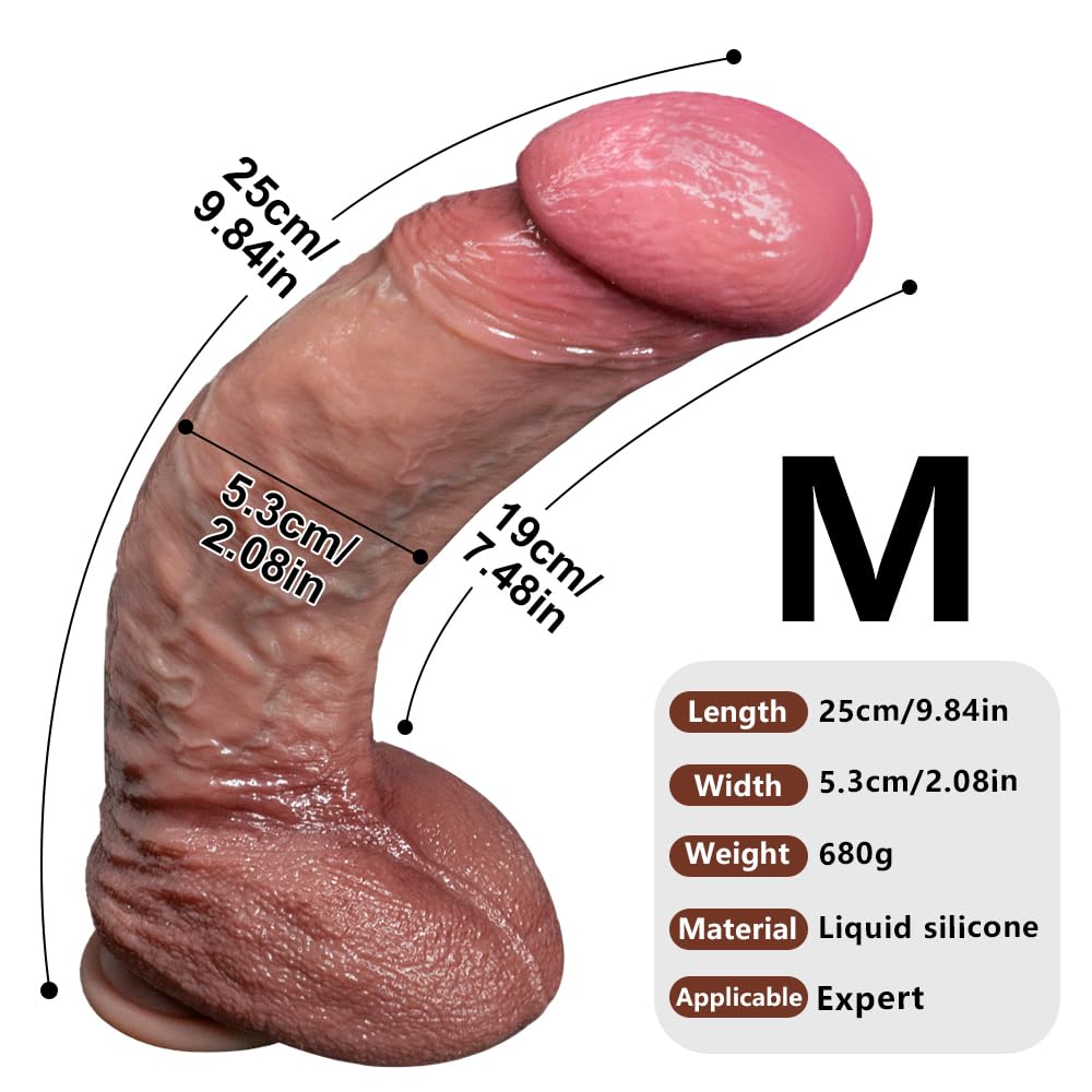 Kuaecr Groß Realistischer Dildo Dicker XXL Silikon mit Starkem Saugnapf und Hoden für G-Punkt Anal Prostata Massage Diloschwanz Echte Penisnachbildung Sexspielzeug für Frauen und Männer Paare (M)